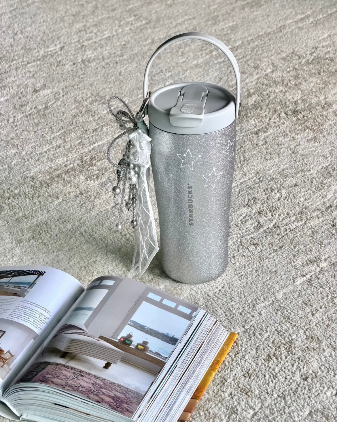 Starbucks China Violet Night Galaxy 21oz Fine Glitter Lace Silver Handle Stainless Steel Cup