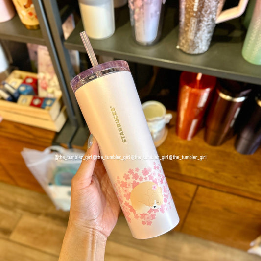 Starbucks Taiwan Sakura Corgi Stainless Steel Cold Cup Tumbler 16oz (ships late March)