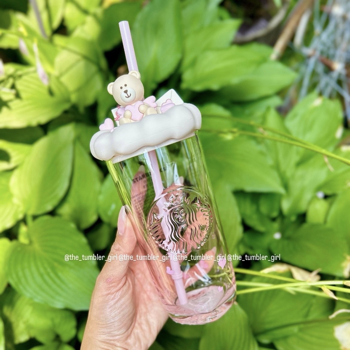 2025 China Exclusive 17oz Bear Love Heart-Shaped Bottom Pink Glass Cold Cup (READY TO SHIP)