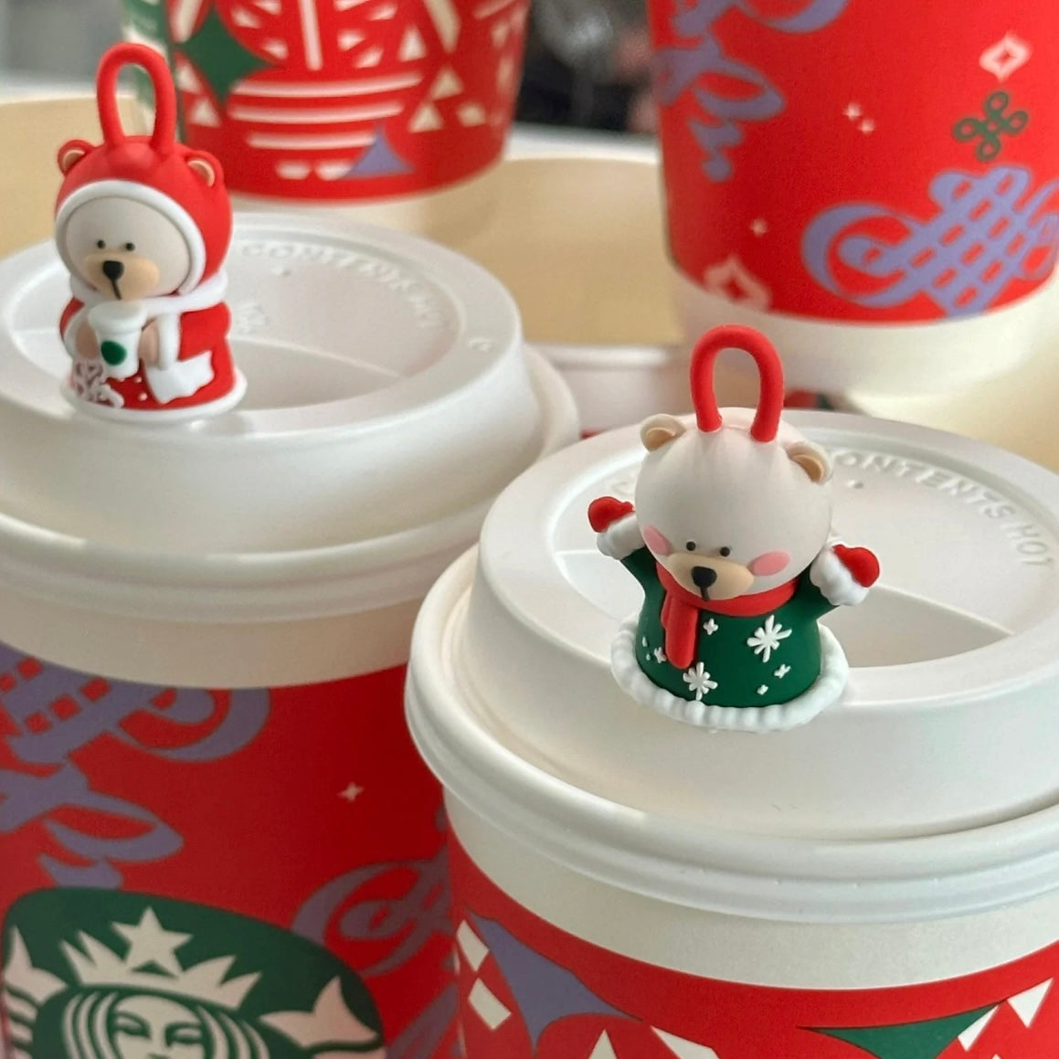 Starbucks China Set of 4 Christmas Bear Coffee Cup Stoppers