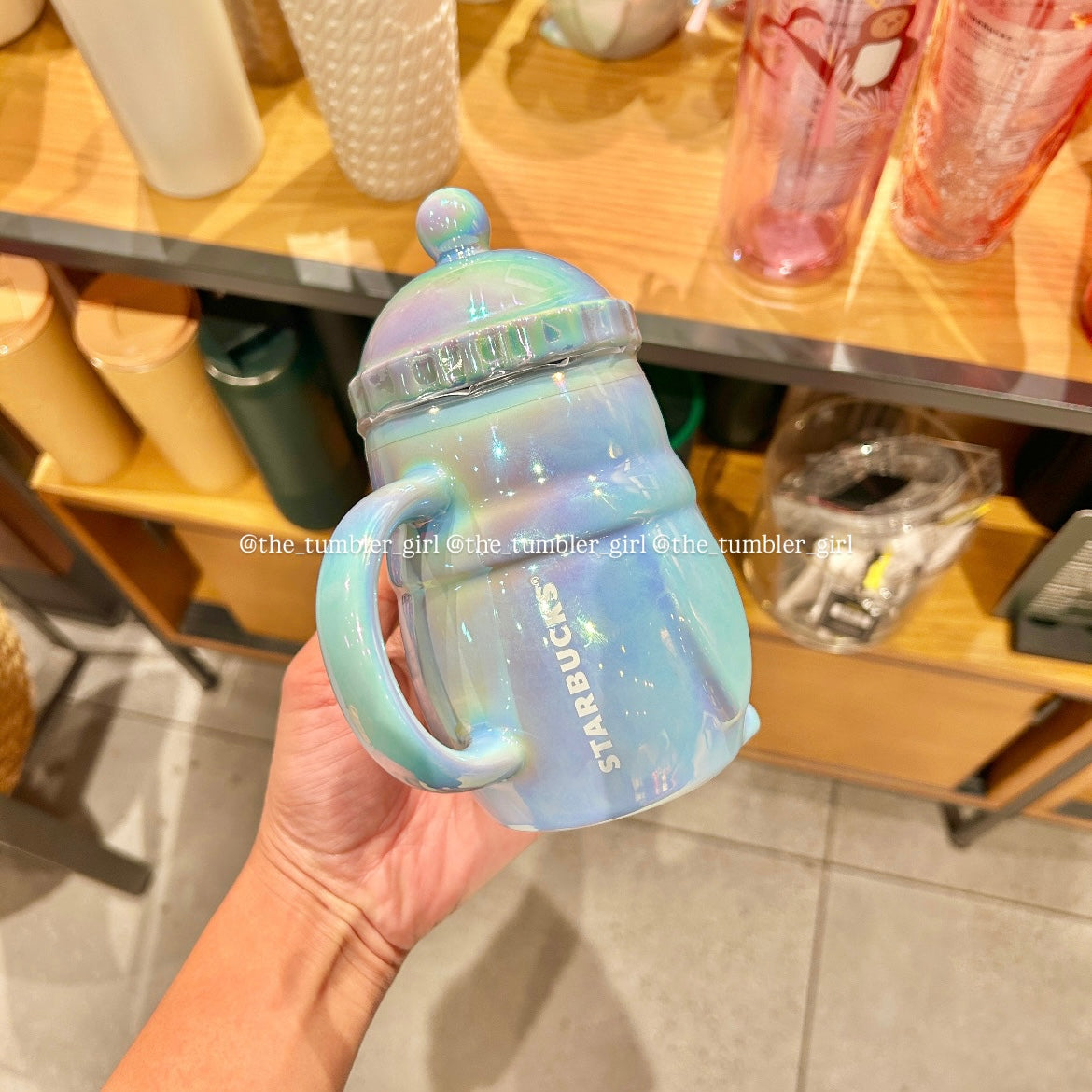 Starbucks Iridescent Ice-Blue Penguin Ceramic Mug with Beanie Lid 14oz (READY TO SHIP)