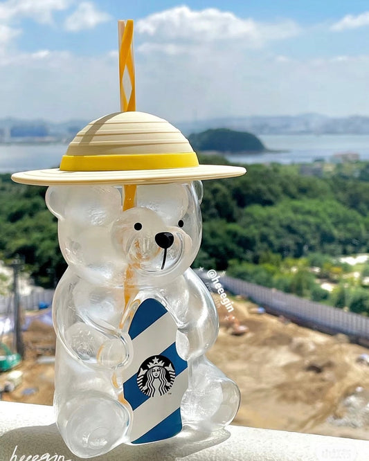 LIMITED Starbucks Korea Exclusive 2022 Bearista Surfing Bear 16oz Glass Cup