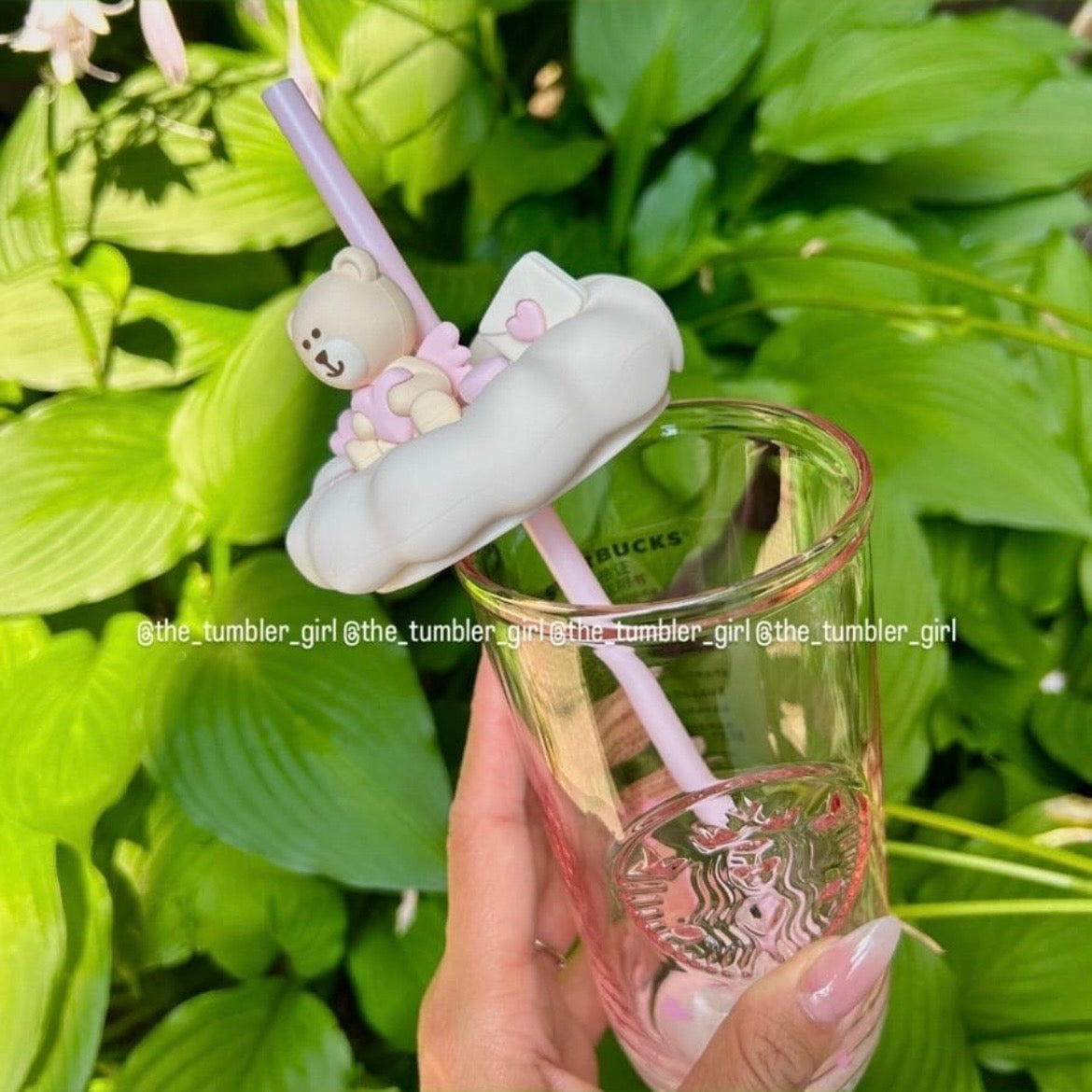 2025 China Exclusive 17oz Bear Love Heart-Shaped Bottom Pink Glass Cold Cup (READY TO SHIP)