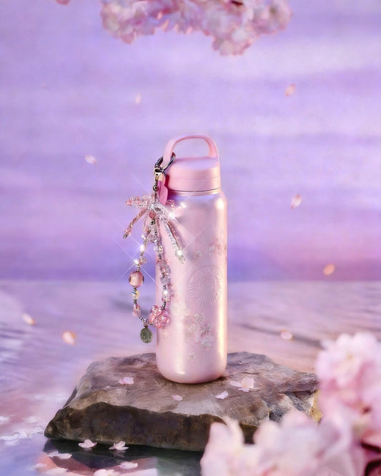 Starbucks China 2026 Sakura Series Stainless Steel Tea Infuser Tumbler 17oz with Handle & Beaded Charm (Ships Late March)