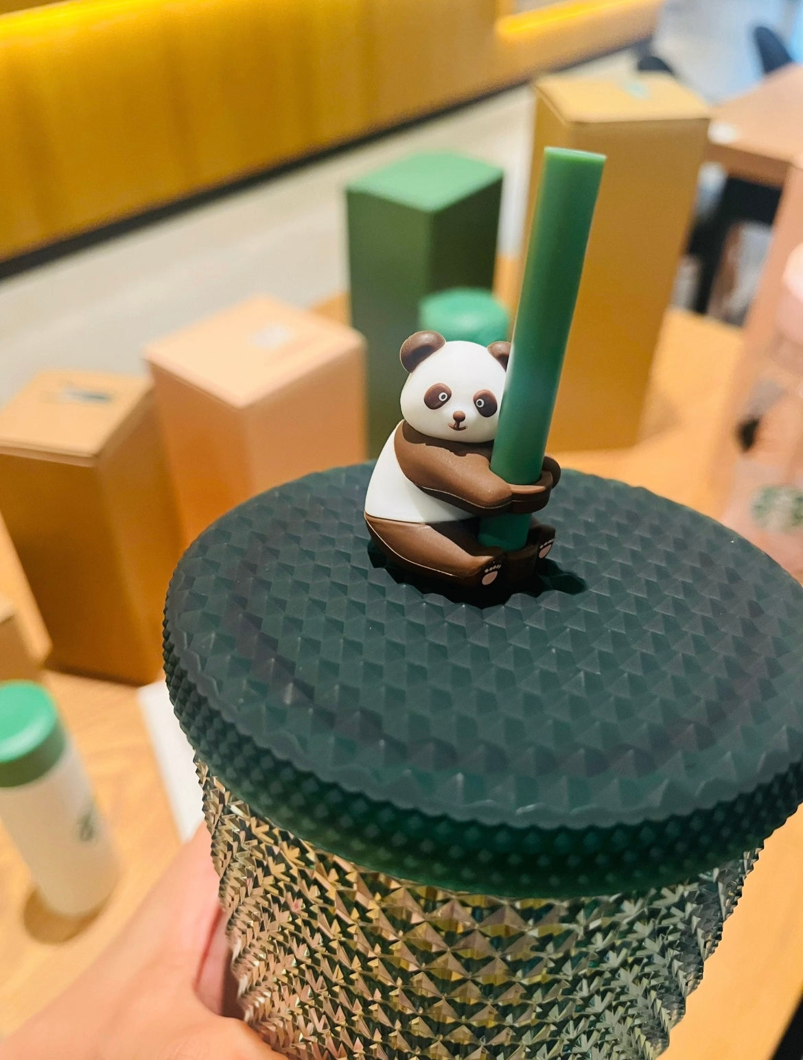 Starbucks China Exclusive Bamboo Green Gradient Studded Tumbler with Panda Straw Topper 🎋🐼