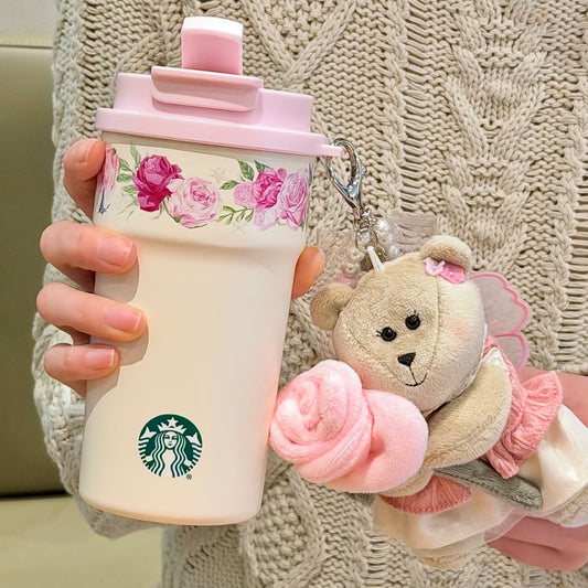Starbucks China Rose Dual-Sip Tumbler 15oz with Rose Bouquet Bear Charm (READY TO SHIP)
