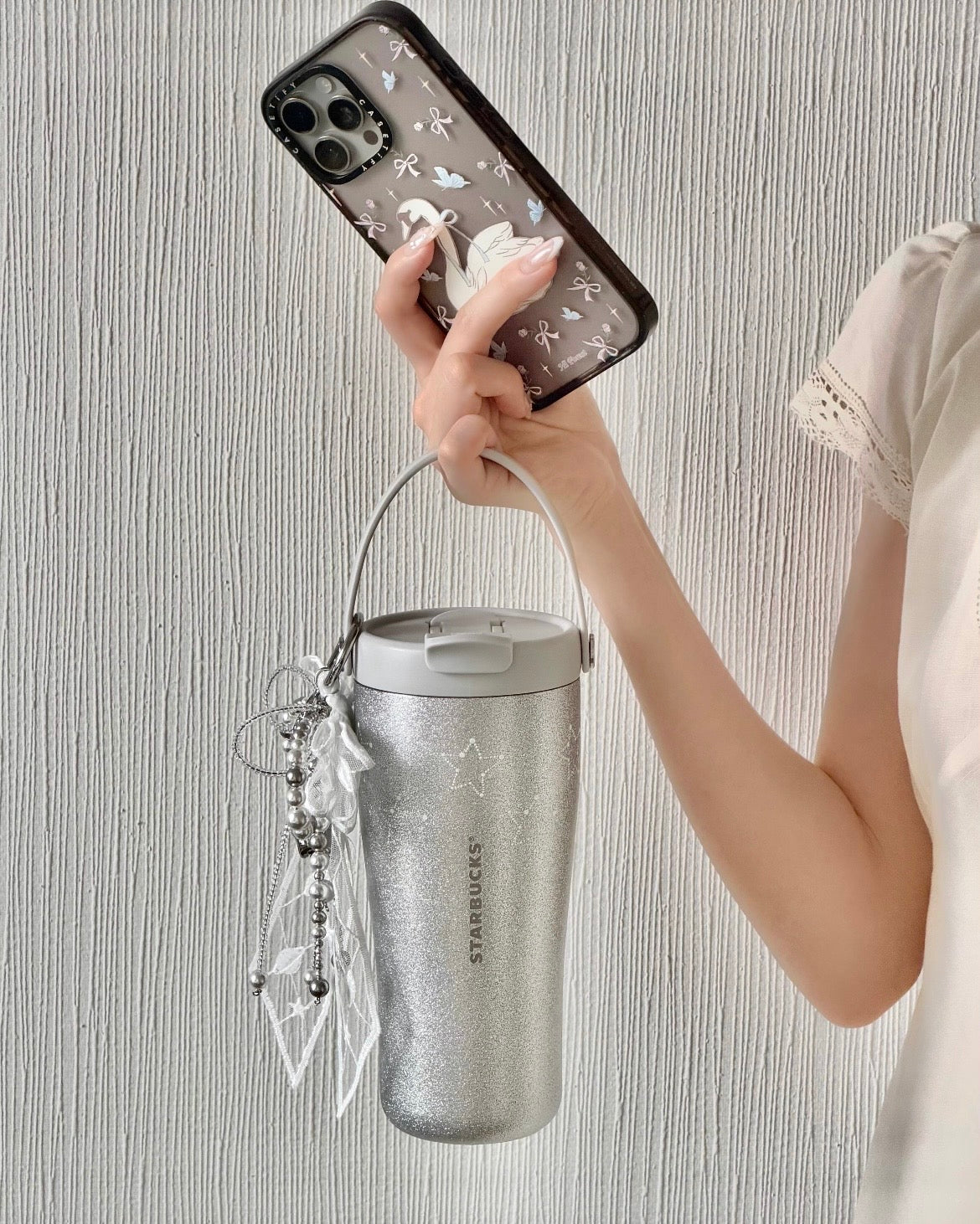 Starbucks China Violet Night Galaxy 21oz Fine Glitter Lace Silver Handle Stainless Steel Cup