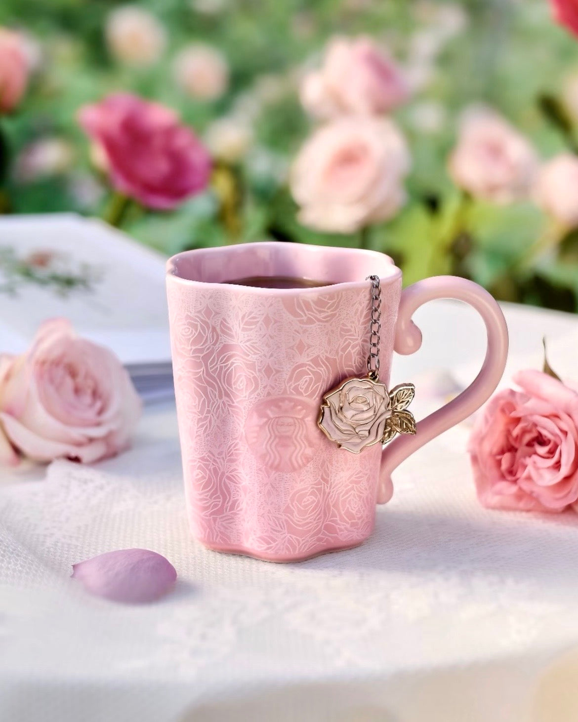 Starbucks China Rose Garden 12oz Pink Mug with Tea Infuser