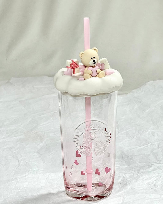 Starbucks China 16oz Heart-Shaped Bottom Pink Glass Cold Cup (READY TO SHIP)