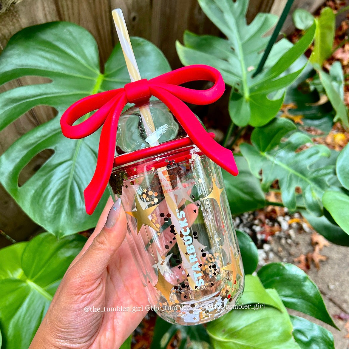 Starbucks China 2025 Holiday 14oz Red Bow Double Wall Glass Cold Cup (READY TO SHIP)