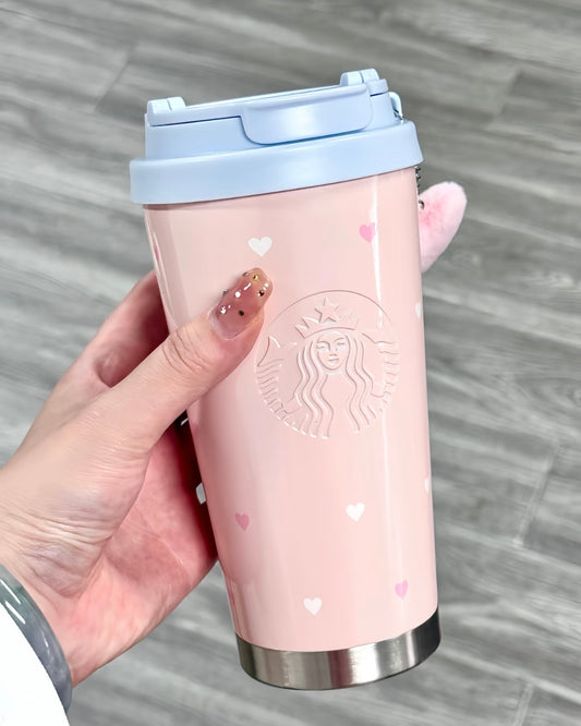 Starbucks China Pink 16oz Stainless Steel Tumbler Cup Sleeve Strap Heart Charm (Ready to ship)