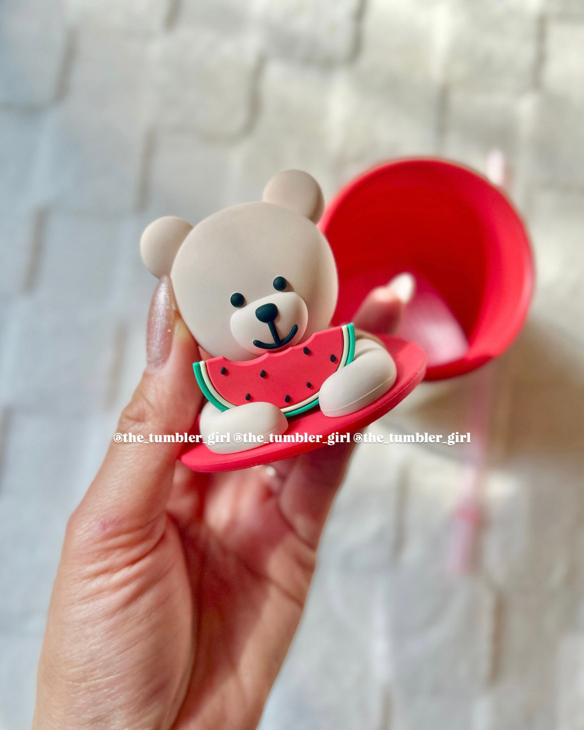 2025 China Exclusive 14.5oz Watermelon Bear Ceramic Straw Cup with Silicone Lid (READY TO SHIP)
