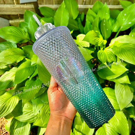 Starbucks Taiwan Exclusive Mint Gradient Studded Tumbler w/ Crown Straw Topper
