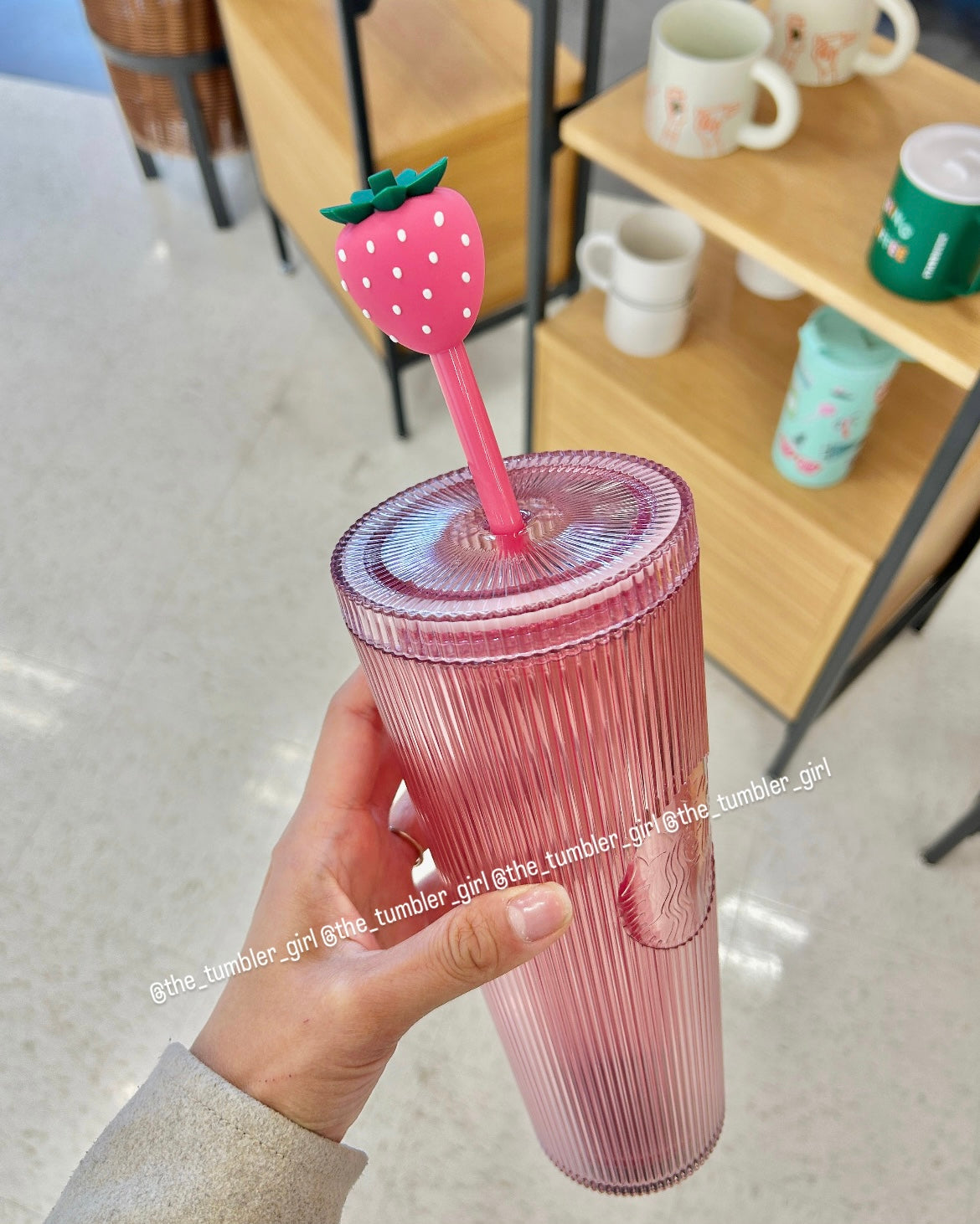 2026 US Exclusive 24oz Pink Drink Pleated Cold Cup Tumbler With Strawberry Topper (READY TO SHIP)