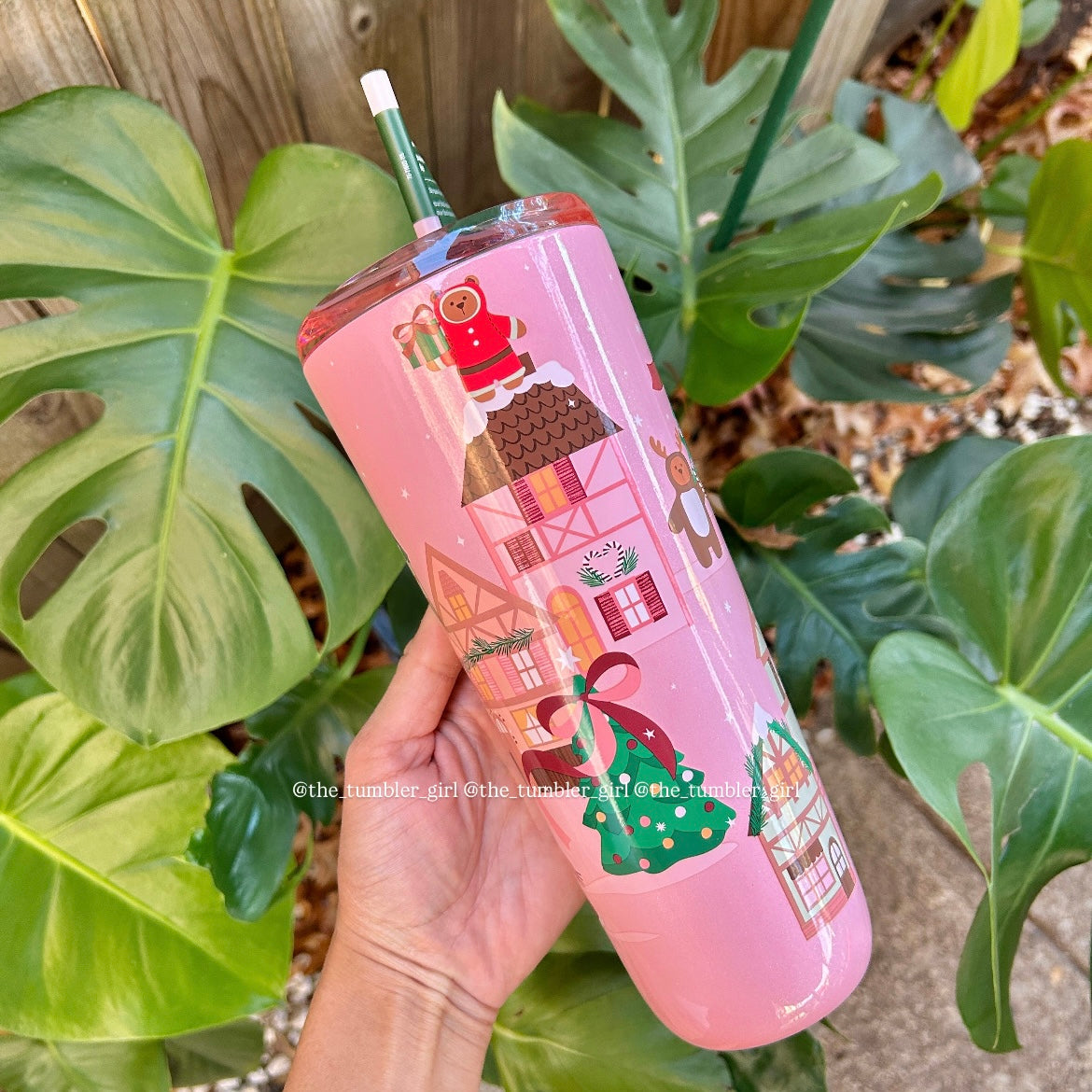 Starbucks Christmas Pink Bear Tree Stainless Steel Cold Cup Tumbler With Straw (READY TO SHIP)