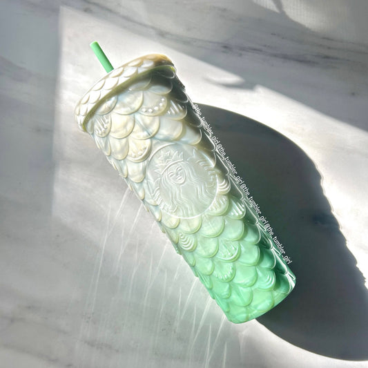 Super Rare Find! Starbucks Taiwan pearlized jade green gradient scale 24oz Tumbler