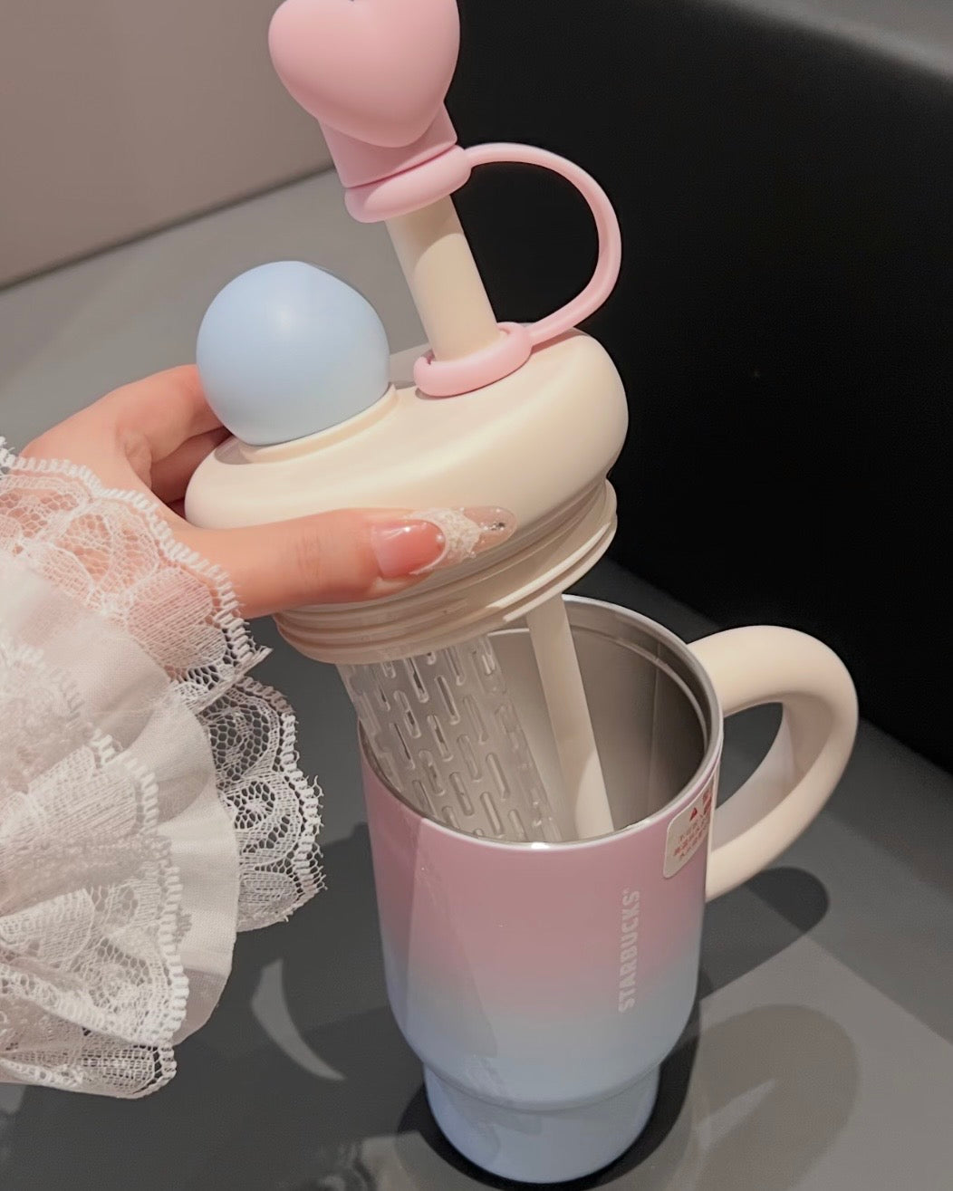 Starbucks 2026 China Valentine’s Day Sweet Duck Stainless Steel Tea Strainer Tumbler + Sleeve 28oz (READY TO SHIP)