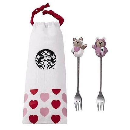 Starbucks Taiwan Valentine’s release dessert fork set with pouch