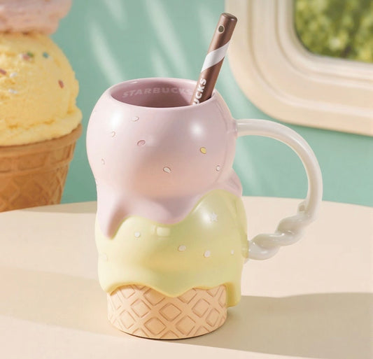 Starbucks China 2026 Summer Dessert Party Series 12.5oz Ice Cream Waffle Mug With Stirrer