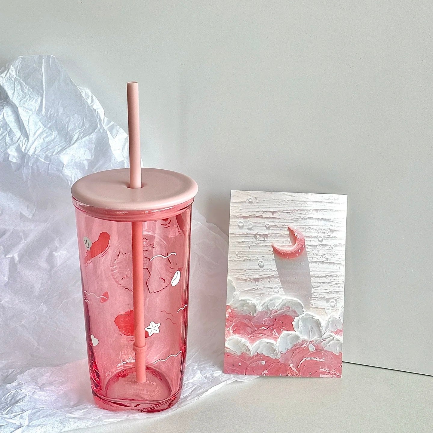 Starbucks Hong Kong Valentine’s Heart Bottom 16oz Otter Pink Gradient Glass Cup (READY TO SHIP)