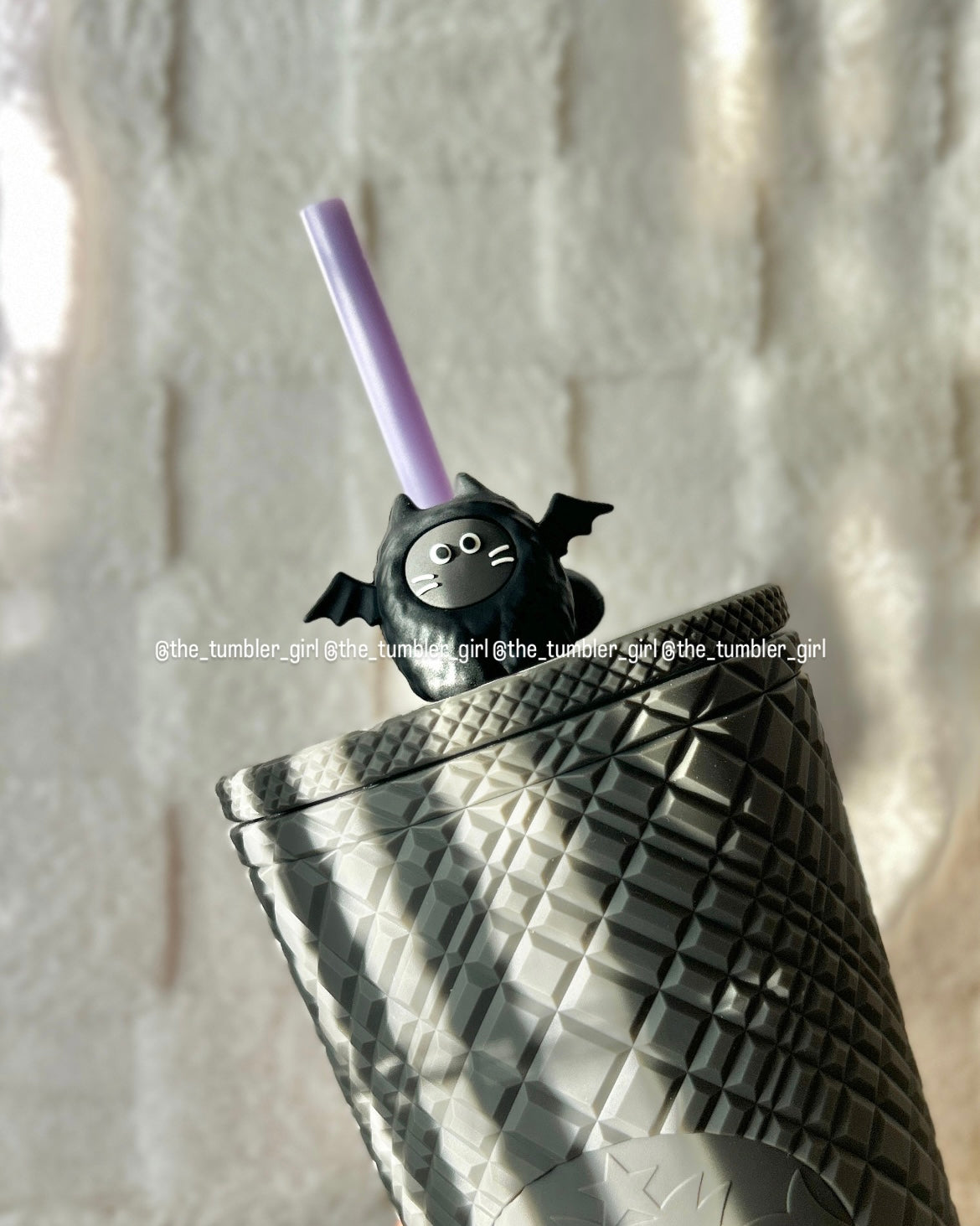 Starbucks Hong Kong Halloween Dark Grey Jeweled Tumbler with Bat Straw Topper