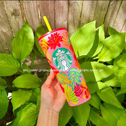 Starbucks Latin America Exclusive 24oz Pink Floral Stainless Steel Tumbler