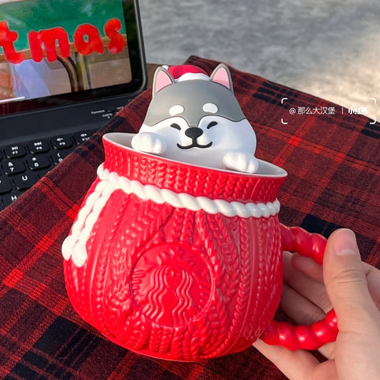 Starbucks China Exclusive Christmas Red Sweater Husky 18oz Mug