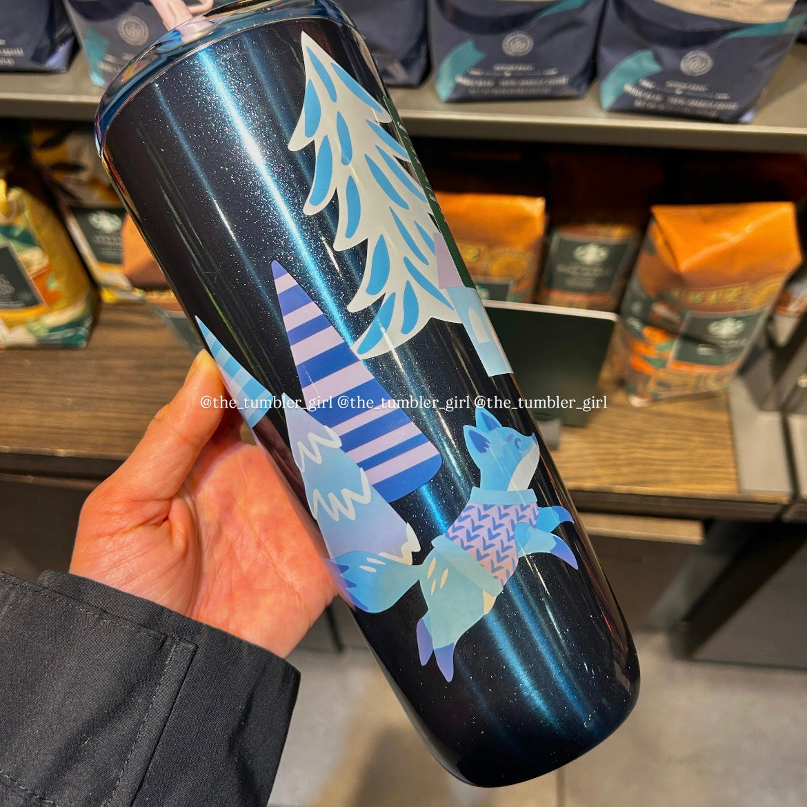 Starbucks Christmas Glittery Blue Fox Stainless Steel Cold Cup Tumbler 24oz (READY TO SHIP)