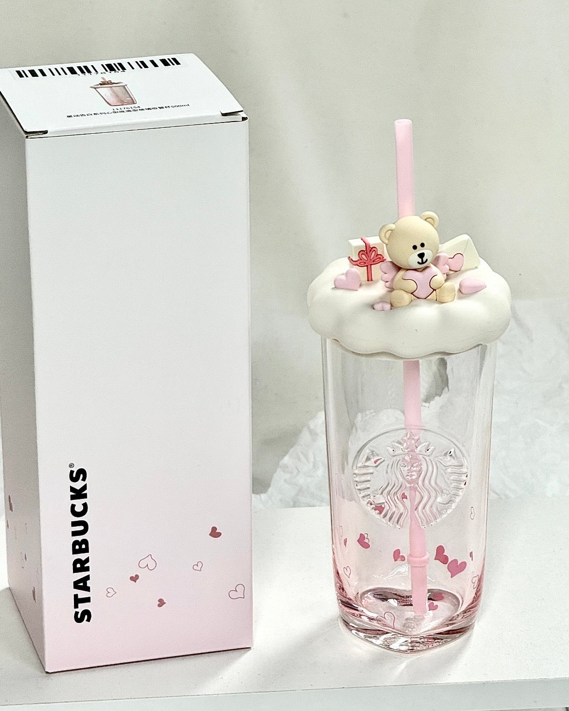 Starbucks China 16oz Heart-Shaped Bottom Pink Glass Cold Cup (READY TO SHIP)