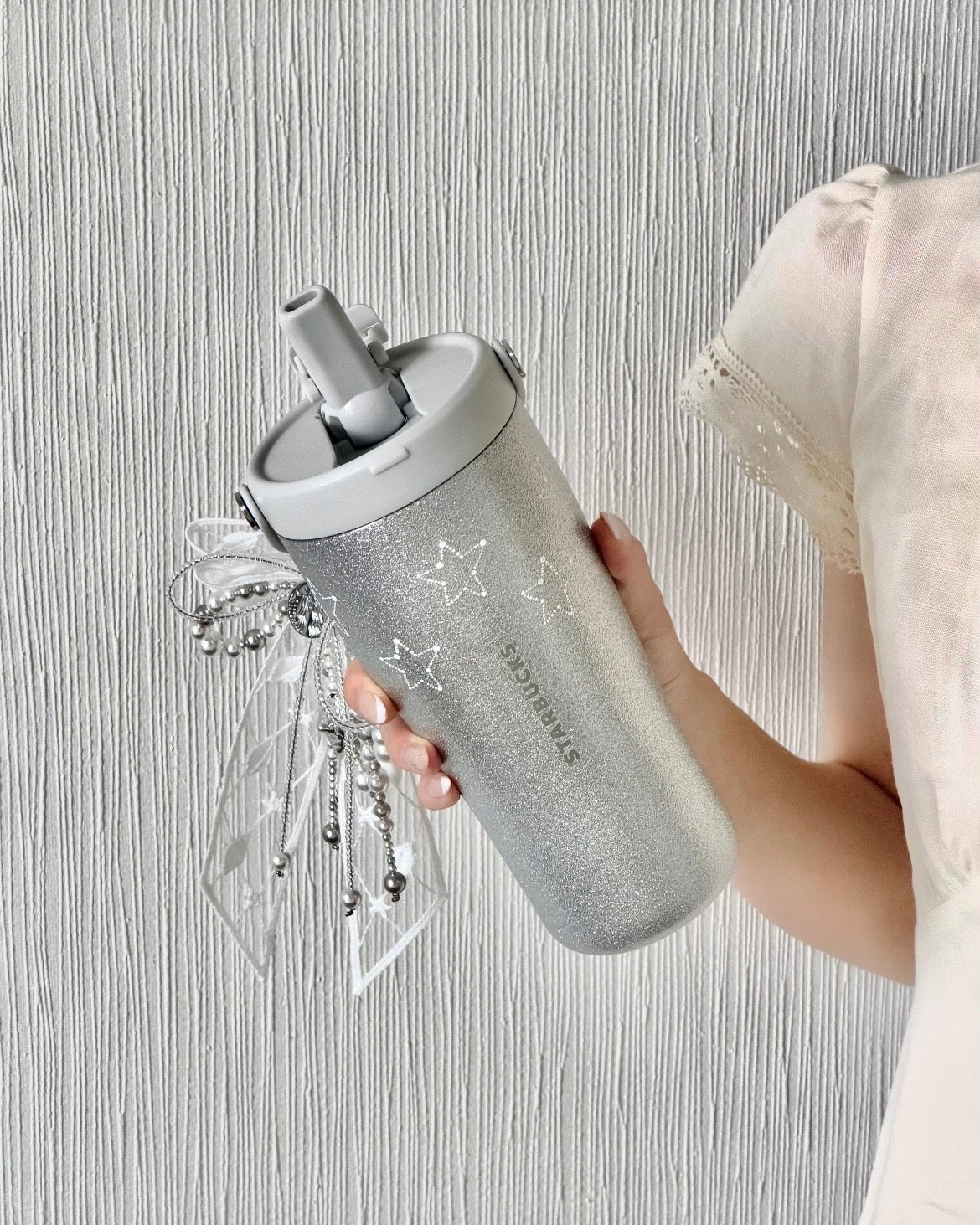 Starbucks China Violet Night Galaxy 21oz Fine Glitter Lace Silver Handle Stainless Steel Cup