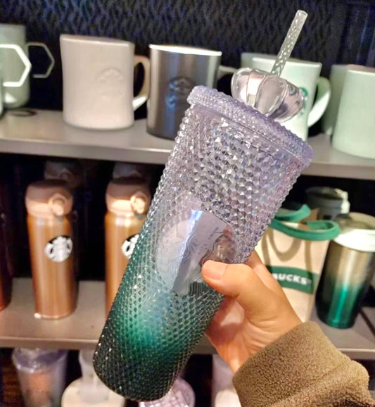 Starbucks Taiwan Exclusive Mint Gradient Studded Tumbler w/ Crown Straw Topper (READY TO SHIP)