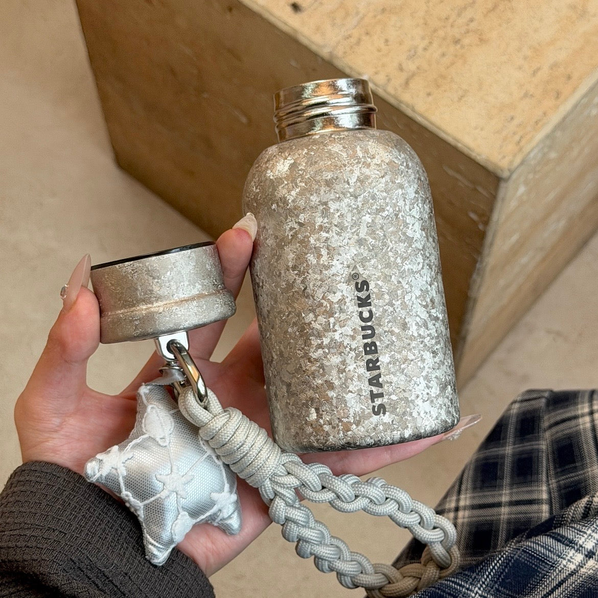 Starbucks China Violet Night Galaxy 10oz Silver Titanium Cup with Pendant