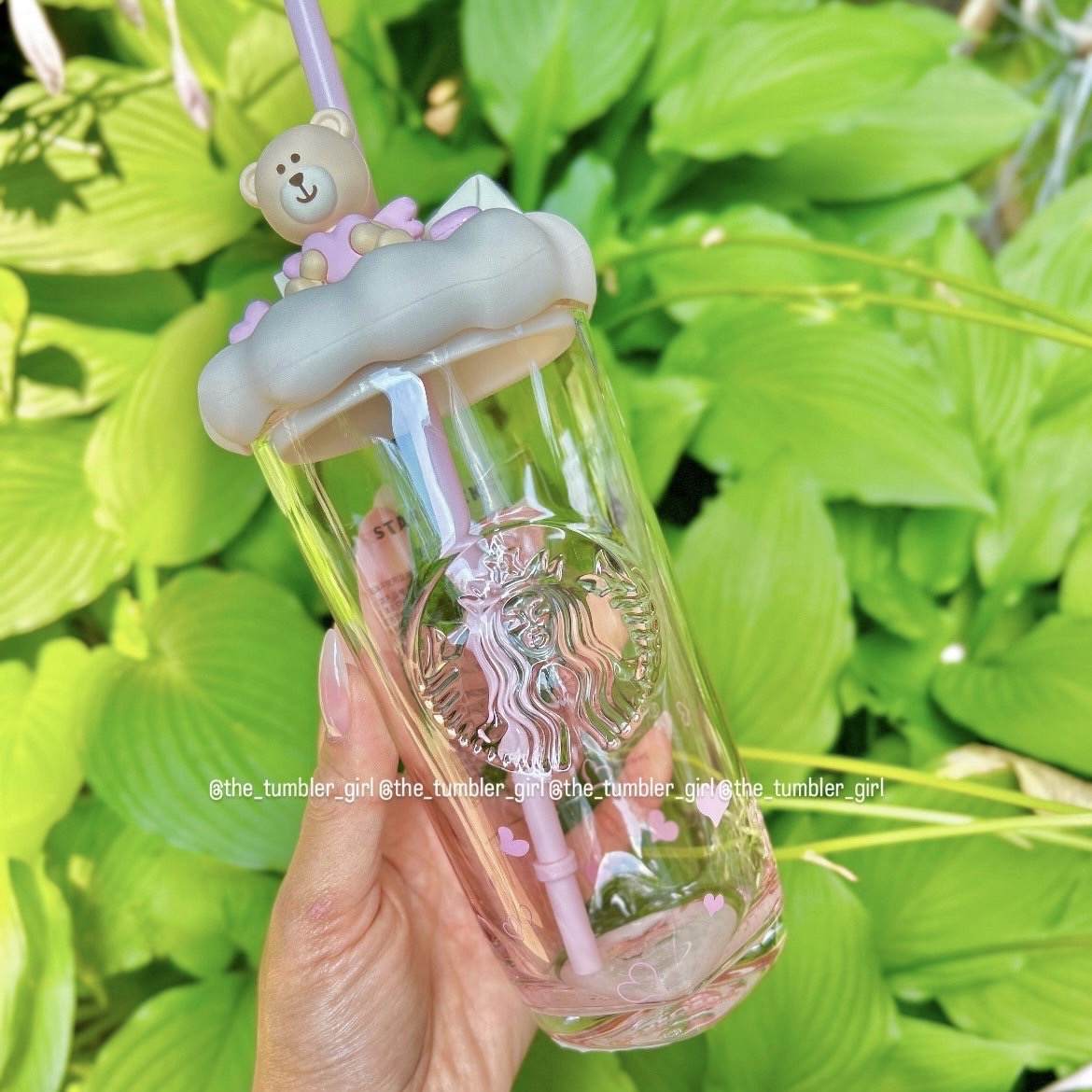 2025 China Exclusive 17oz Bear Love Heart-Shaped Bottom Pink Glass Cold Cup (READY TO SHIP)
