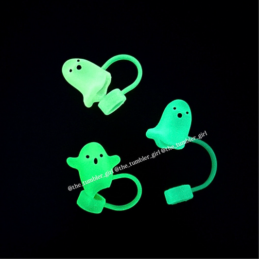 Bundle of 3 Glow In The Dark Halloween Glowing Ghost Straw Covers (For Stanley 30oz & 40oz Tumblers)