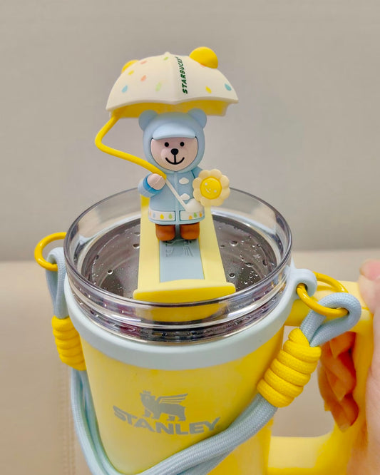 HARD TO FIND Starbucks China Rain or Shine Umbrella Bear Straw Topper