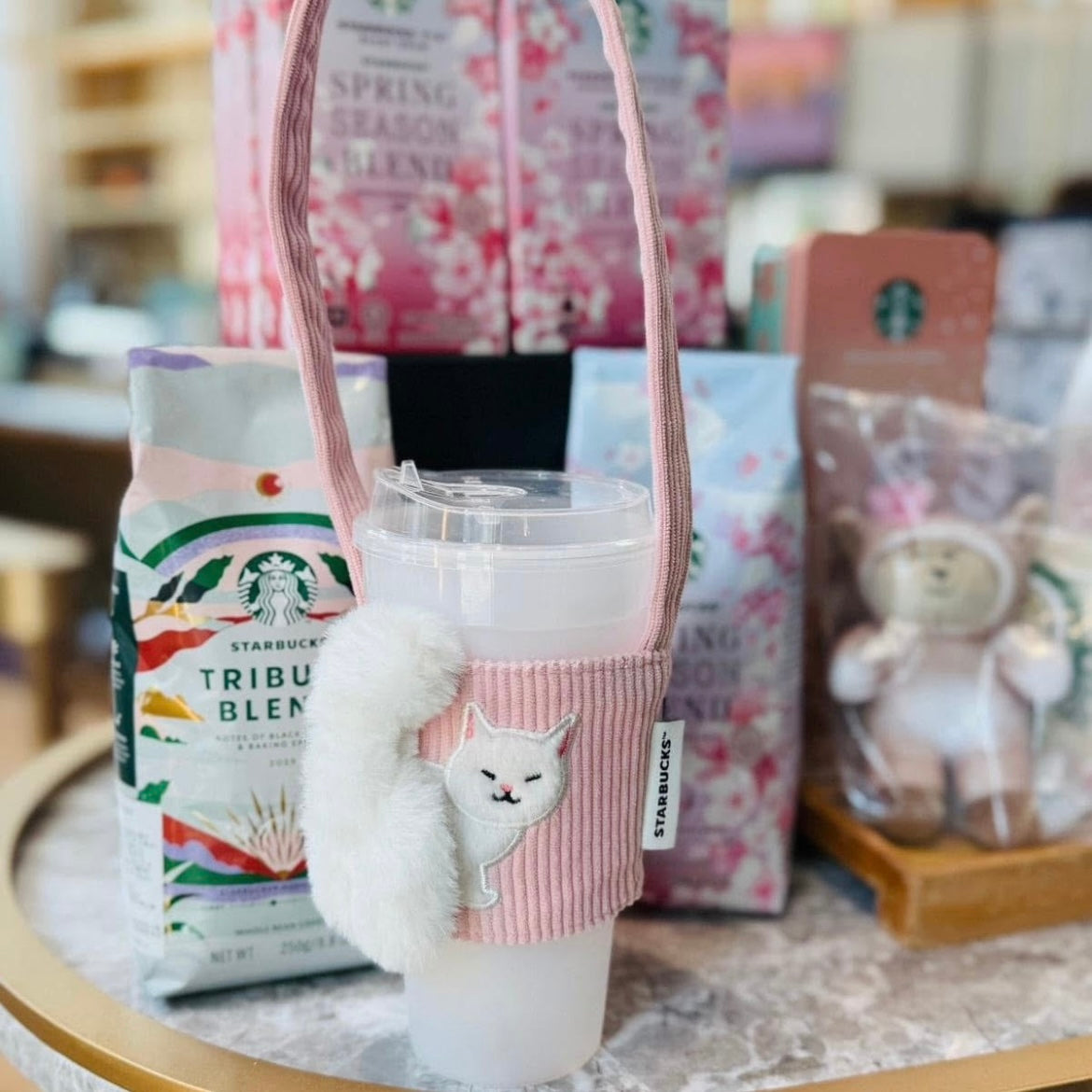 Starbucks Taiwan Exclusive White Cat Pink Drink Holder (READY TO SHIP!)