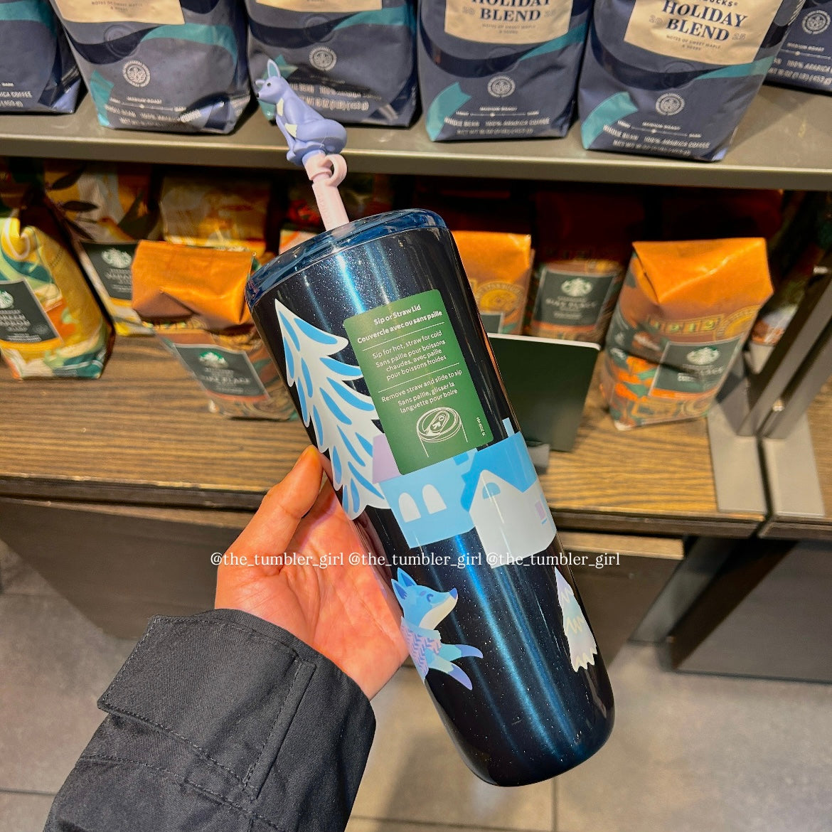 Starbucks Christmas Glittery Blue Fox Stainless Steel Cold Cup Tumbler 24oz (READY TO SHIP)