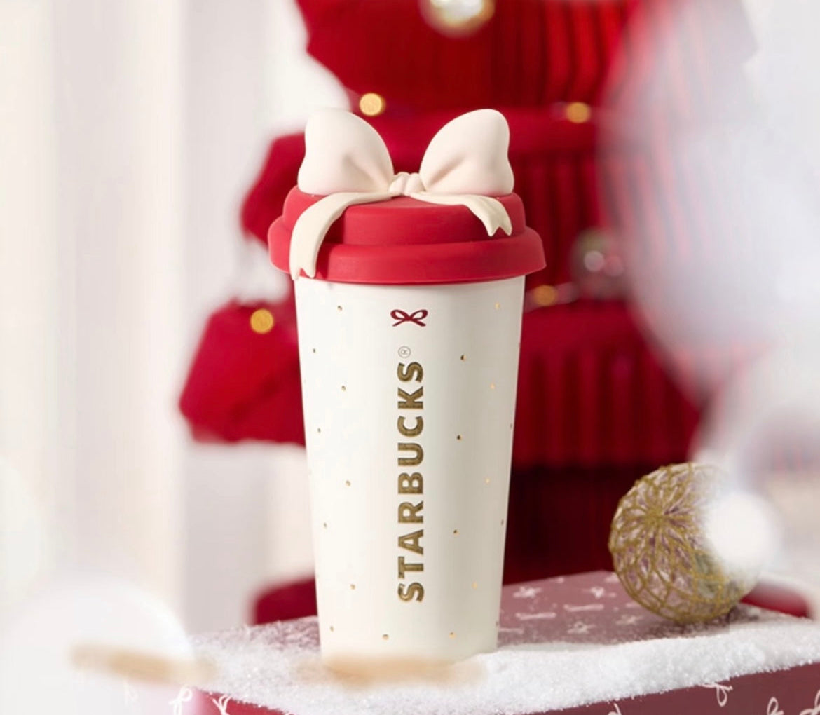 Starbucks China 2025 Holiday 14.5oz Red Bow Stainless Steel Cup (READY TO SHIP)