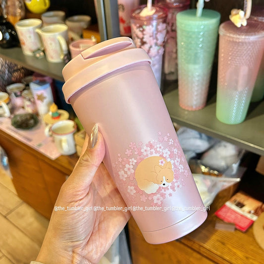 Starbucks Taiwan Sakura Corgi Stainless Steel Tumbler 16oz (ships late March)