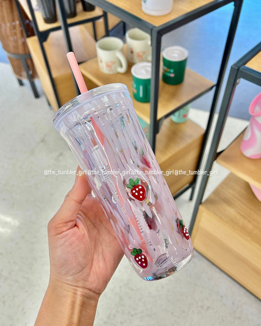 2026 US Exclusive 16oz Strawberry Pink Drink Glass Cold Cup Tumbler (READY TO SHIP)