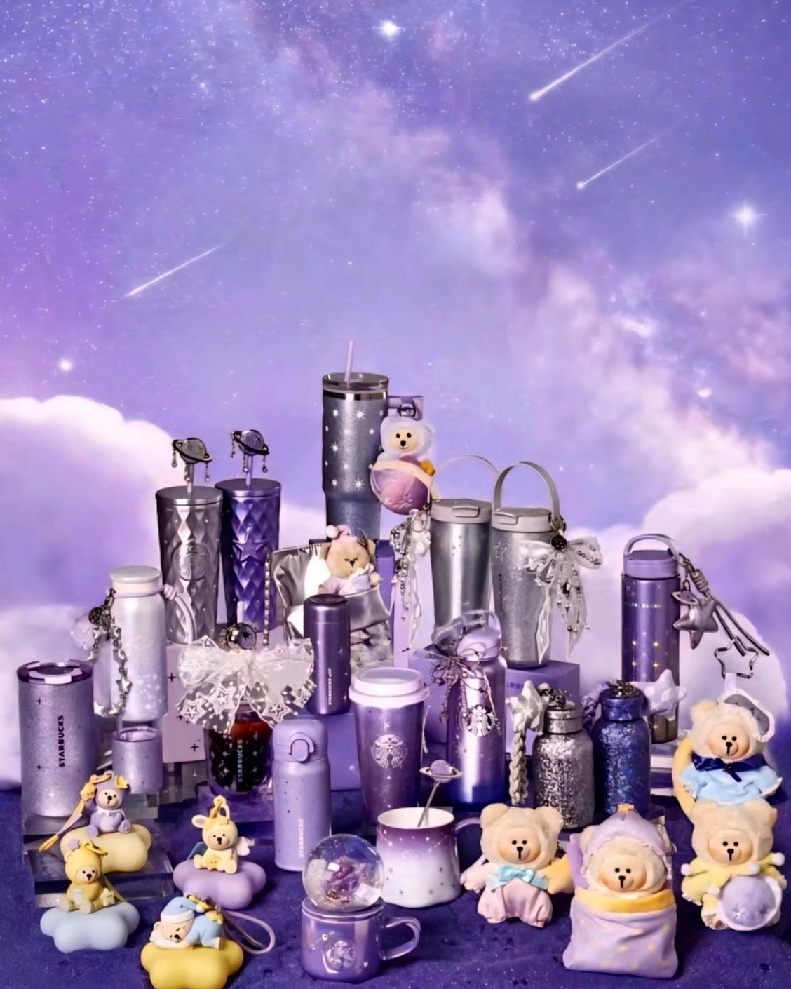 Starbucks China Violet Night Galaxy 12oz Pop-Top Stainless Steel Thermos Bottle