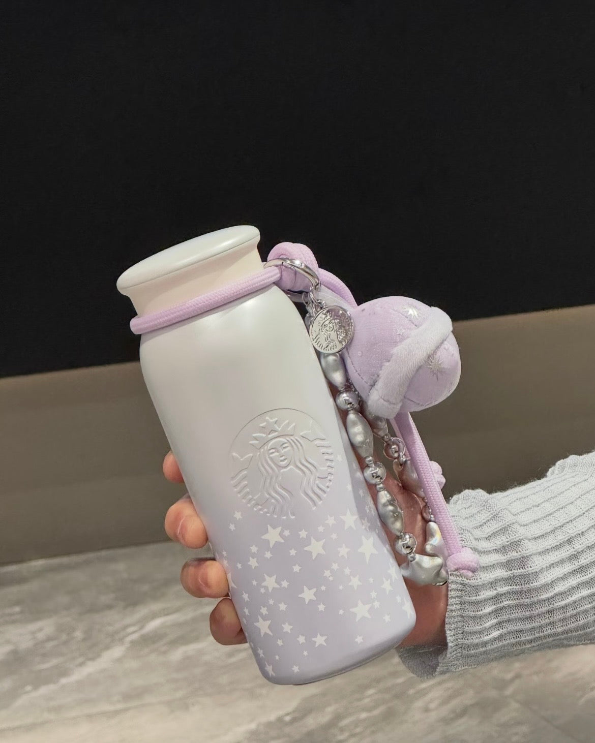 Starbucks China Violet Night Galaxy 14.2oz Luminous Stainless Steel Cup with Planet Pendant