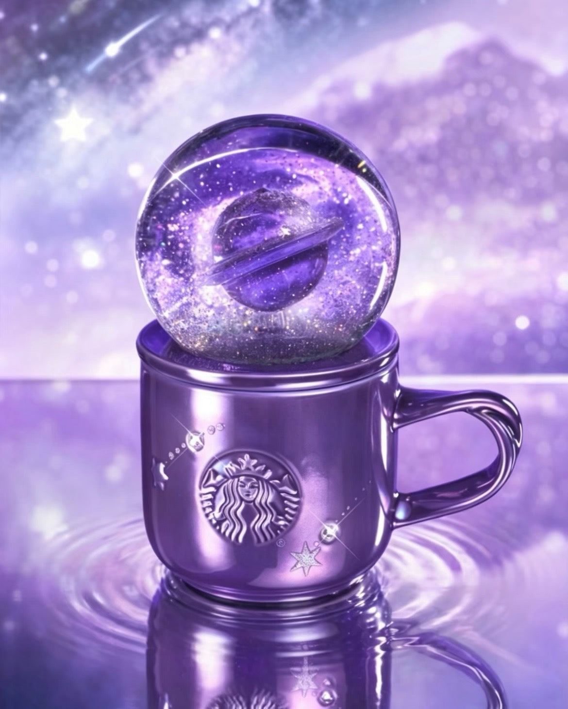 Starbucks China Violet Night Galaxy 9oz Planet-Shaped Crystal Ball Mug