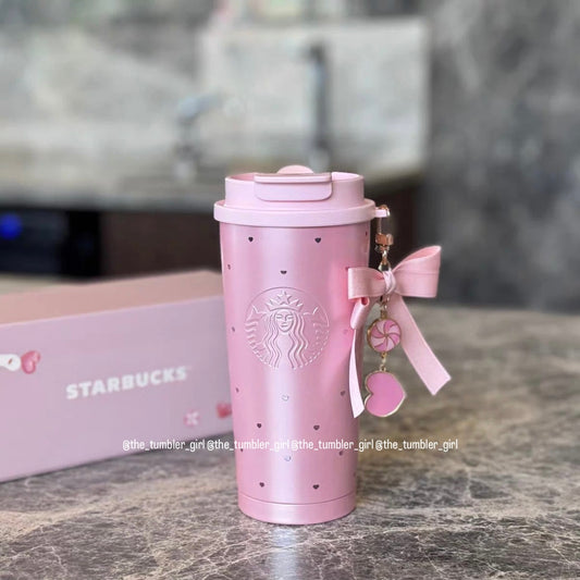 Starbucks 2026 China Valentine’s Day Heart Stainless Steel Tumbler 16oz With Charm (READY TO SHIP)