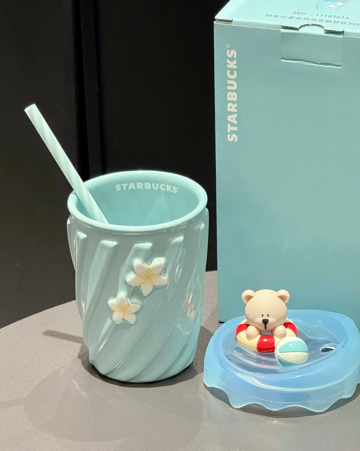 Starbucks China 2025 Happy Summer Mug 12oz Blue Ceramic Milk Bottle Cup with Straw (READY TO SHIP)