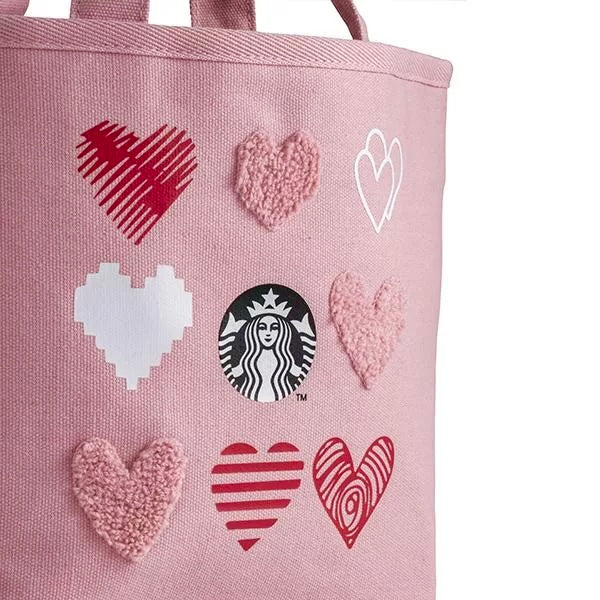 *PRE-ORDER* Starbucks Taiwan Valentine's Day Hearts Embroidered Pink Mini Tote Bag