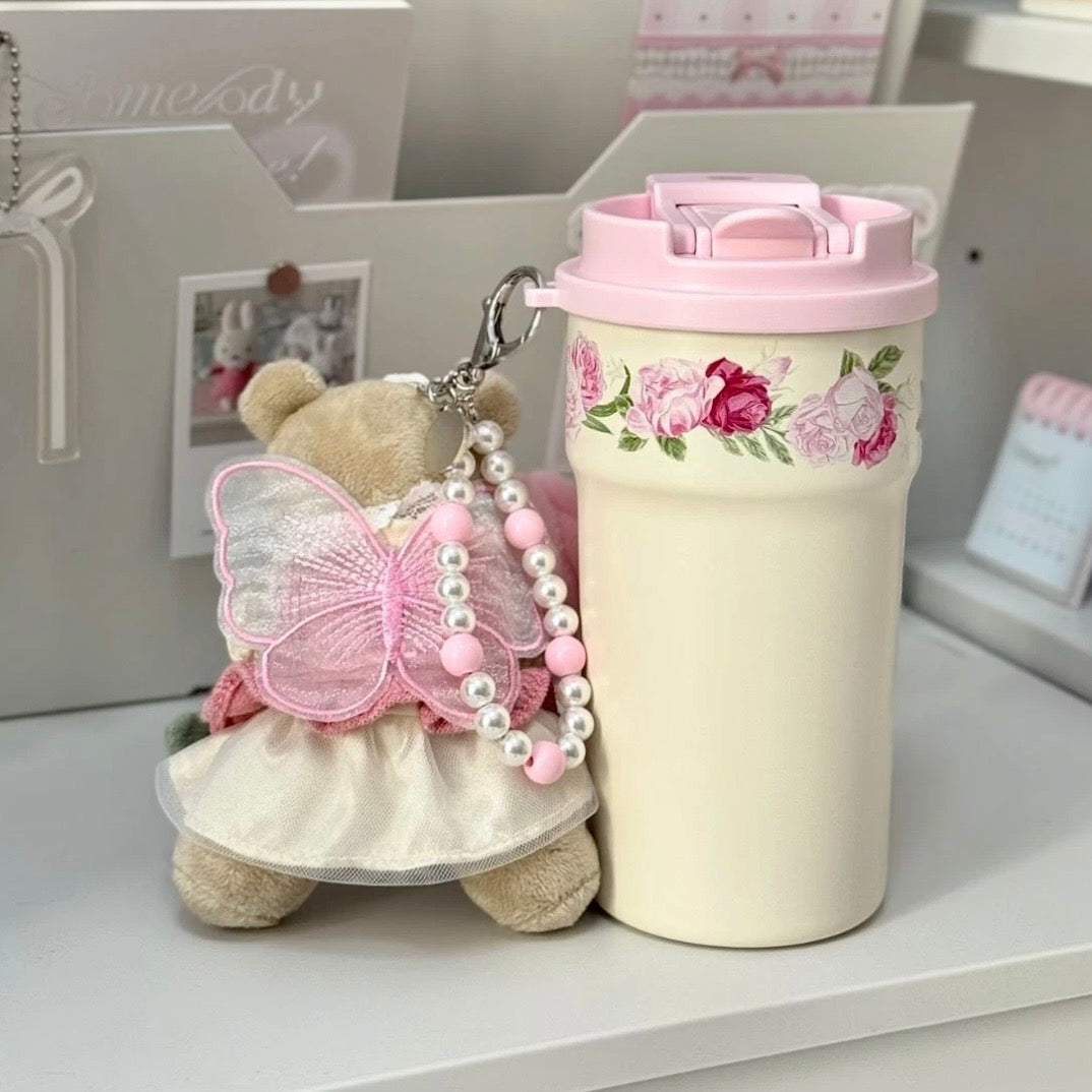 Starbucks China Rose Dual-Sip Tumbler 15oz with Rose Bouquet Bear Charm (READY TO SHIP)