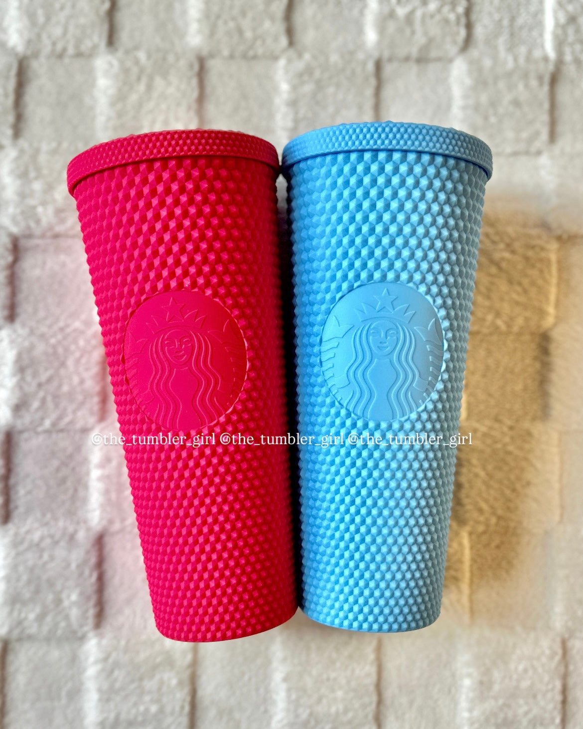 Starbucks Taiwan Ruby Pink & Thailand Baby Blue Studded Tumblers Set (NO straws)