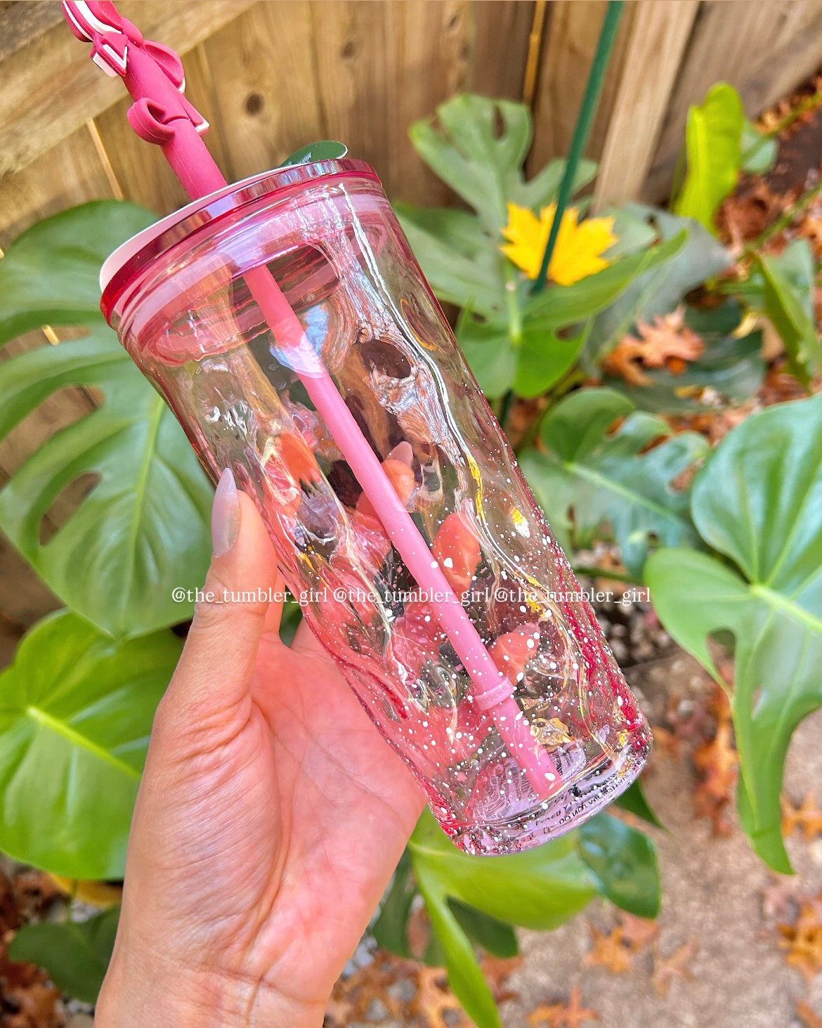 Starbucks Holiday Pink Snow Glass Tumbler with Bow Topper 18oz (READY TO SHIP)