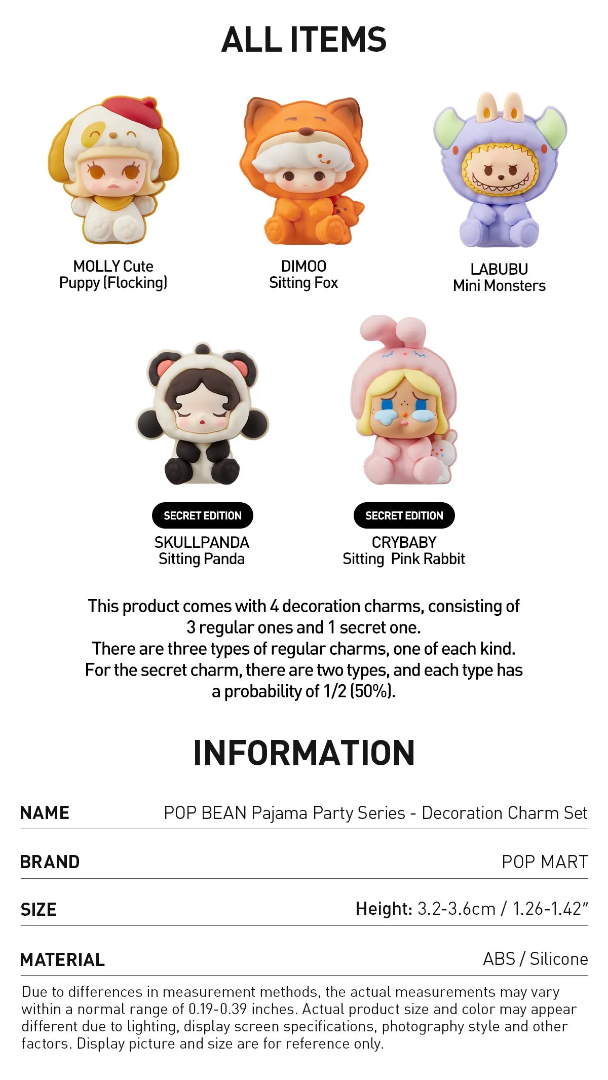 Pop Mart Bubble Cute Particle Pajama Party Series Decorative Buckle Set